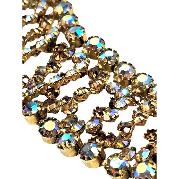 Vintage Kramer Jewelry Set Rhinestone Necklace Earrings Champagne Topaz Aurora B - Picture 11 of 15